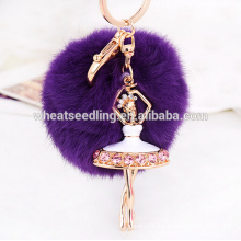 Promotional gifts Dancing Girl rhinestone keychain with Fur Ball